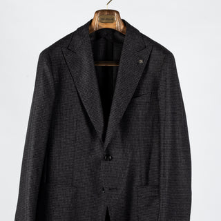 Tagliatore Charcoal Houndstooth Peak Lapel Blazer - Black, Wool, Italian, Made In Italy - View 6