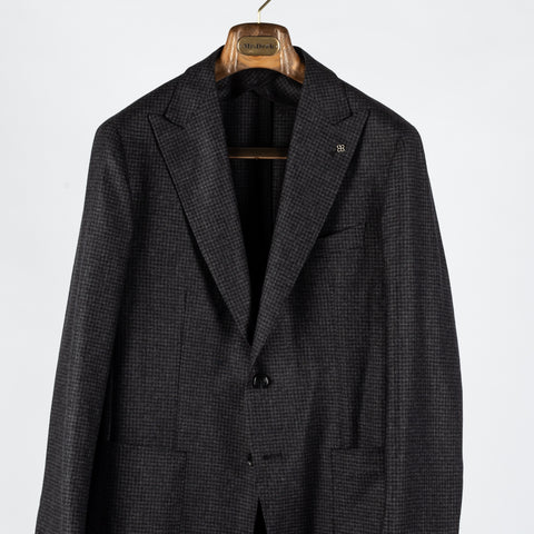 Tagliatore Charcoal Houndstooth Peak Lapel Blazer - Black, Wool, Italian, Made In Italy - View 6