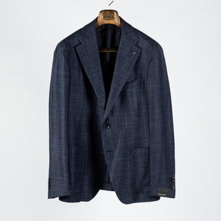 Tagliatore Navy Wool Silk Cashmere Check Blazer 1