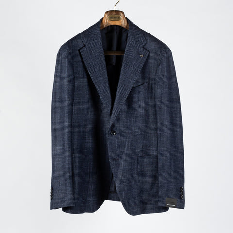 Tagliatore Navy Wool Silk Cashmere Check Blazer 1