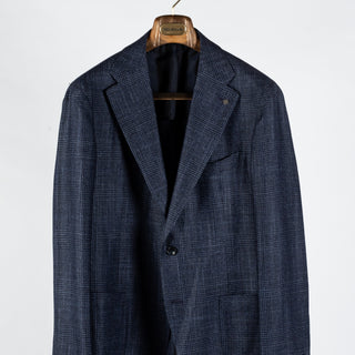 Tagliatore Navy Wool Silk Cashmere Check Blazer 6