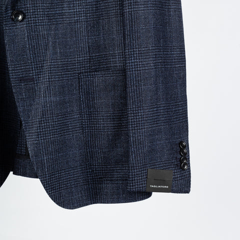 Tagliatore Navy Wool Silk Cashmere Check Blazer 4