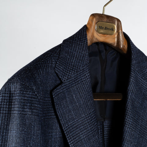Tagliatore Navy Wool Silk Cashmere Check Blazer 3