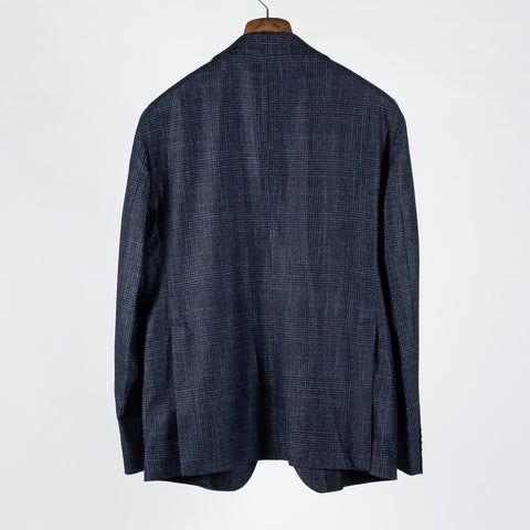 Tagliatore Navy Wool Silk Cashmere Check Blazer 5