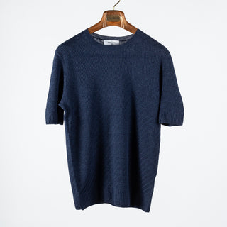 Gran Sasso Navy Zig-Zag Stitch Knit T-Shirt 1