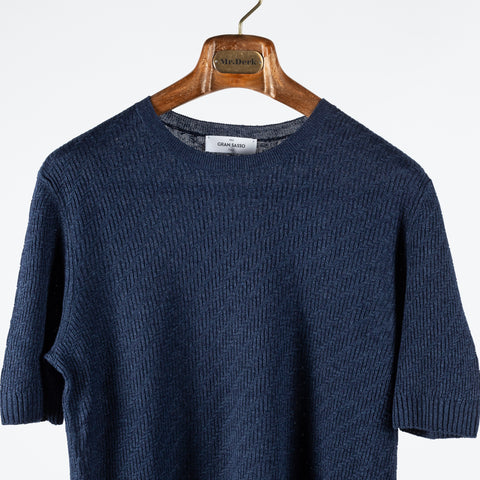 Gran Sasso Navy Zig-Zag Stitch Knit T-Shirt 5