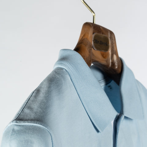 PYA Light Blue Stretch Polo - Cotton, Silk, Pima Cotton, Regular Fit, Made In Peru - Detail View