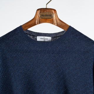 Gran Sasso Navy Zig-Zag Stitch Knit T-Shirt 6