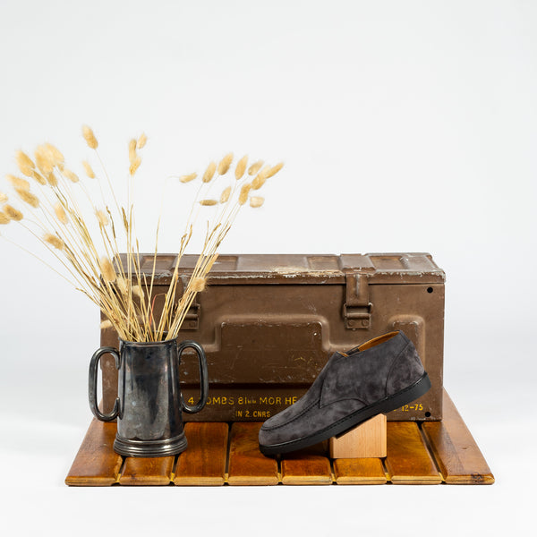 Charcoal Suede Chukka Slip On Ankle Boot