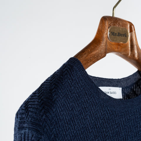 Gran Sasso Navy Zig-Zag Stitch Knit T-Shirt 3