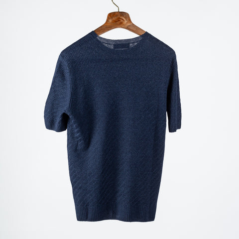 Gran Sasso Navy Zig-Zag Stitch Knit T-Shirt 4