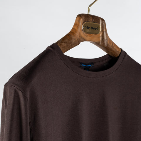 Mr.Derk Brown FW25 PYA Long Sleeve T-Shirt - Cotton, Pima Cotton, Peruvian Pima, Slim Fit, Made In Peru - Detail View