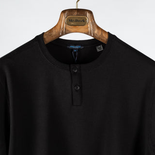 PYA Black Stretch Long Sleeve Henley - Cotton, Silk, Pima Cotton, Slim Fit, Made In Peru - View 7