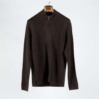 PYA Brown Wool Bubble Stitch Full Zip Cardigan - Wool, Merino, Regular Fit, Knit