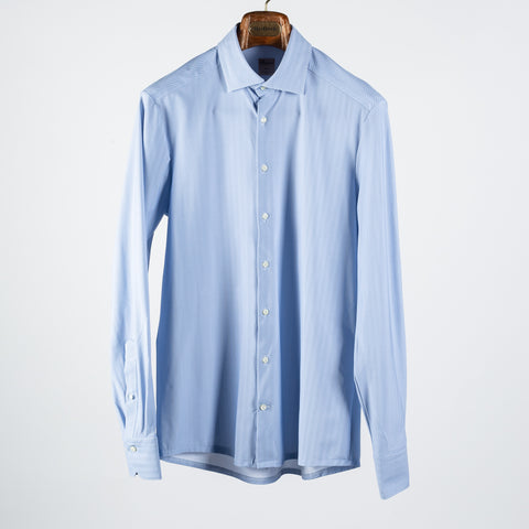 Stenstrom Light Blue Herringbone Jersey Dress Shirt 1