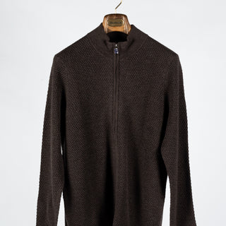 PYA Brown Wool Bubble Stitch Full Zip Cardigan - Wool, Merino, Regular Fit, Knit - View 6