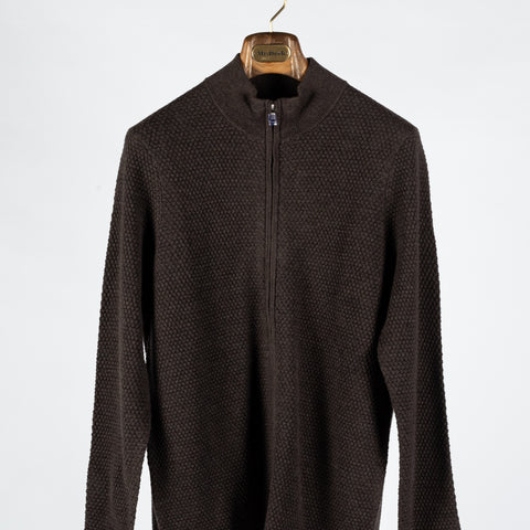 PYA Brown Wool Bubble Stitch Full Zip Cardigan - Wool, Merino, Regular Fit, Knit - View 6