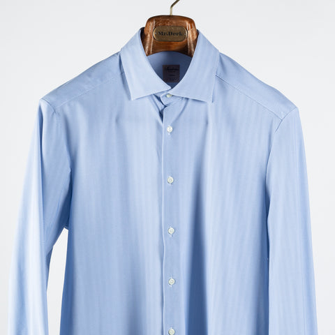 Stenstrom Light Blue Herringbone Jersey Dress Shirt 6