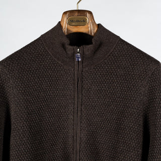 PYA Brown Wool Bubble Stitch Full Zip Cardigan - Wool, Merino, Regular Fit, Knit - View 7