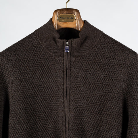 PYA Brown Wool Bubble Stitch Full Zip Cardigan - Wool, Merino, Regular Fit, Knit - View 7