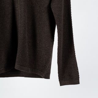 PYA Brown Wool Bubble Stitch Full Zip Cardigan - Wool, Merino, Regular Fit, Knit - Back View