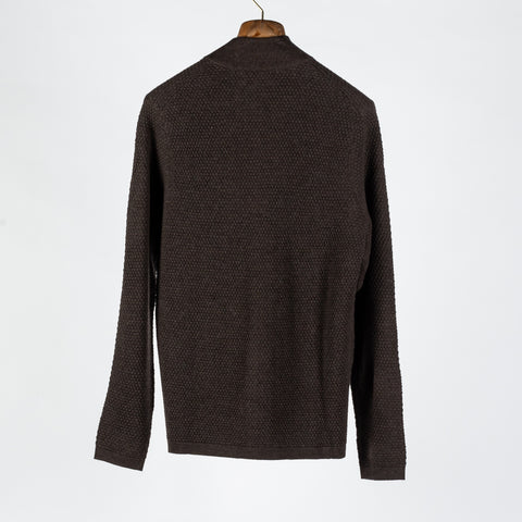 PYA Brown Wool Bubble Stitch Full Zip Cardigan - Wool, Merino, Regular Fit, Knit - View 5