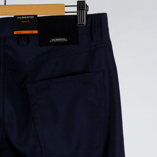 Alberto Navy 1351 Pipe Trousers - Polyester, Viscose, Stretch, Slim Fit, Textured, Made In Germany - View 8