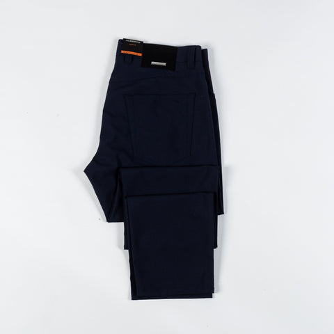 Alberto Navy 1351 Pipe Trousers - Polyester, Viscose, Stretch, Slim Fit, Textured, Made In Germany - View 9
