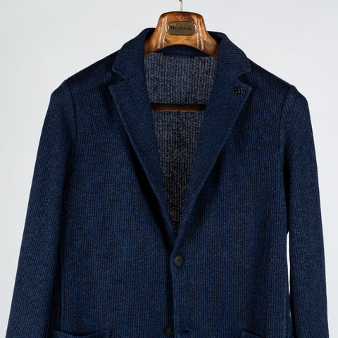 Gran Sasso Navy Ribbed Knit Blazer - Cotton, Linen, Made In Italy - View 6