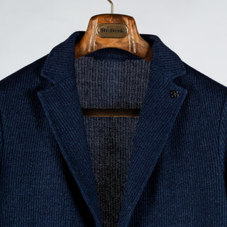 Gran Sasso Navy Ribbed Knit Blazer - Cotton, Linen, Made In Italy - View 7