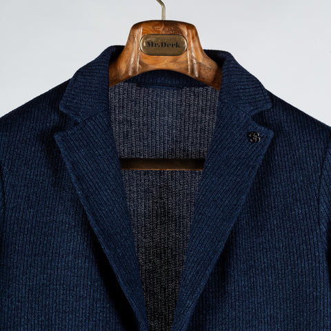 Gran Sasso Navy Ribbed Knit Blazer - Cotton, Linen, Made In Italy - View 7
