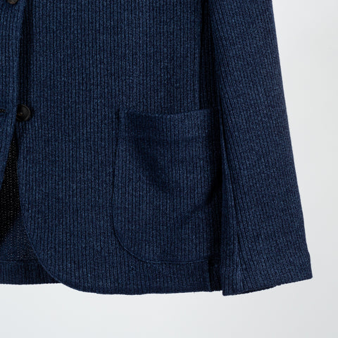 Gran Sasso Navy Ribbed Knit Blazer - Cotton, Linen, Made In Italy - Back View