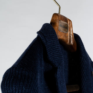 Gran Sasso Navy Ribbed Knit Blazer - Cotton, Linen, Made In Italy - Detail View