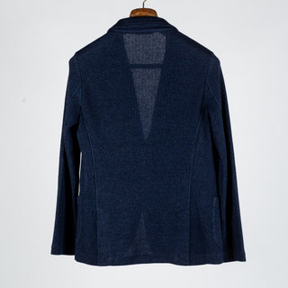 Gran Sasso Navy Ribbed Knit Blazer - Cotton, Linen, Made In Italy - View 5