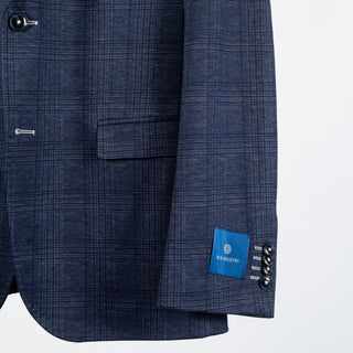 Blue Industry Navy Stretch Checked Blazer - Polyester, Viscose, Stretch - Back View