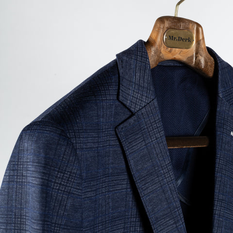 Blue Industry Navy Stretch Checked Blazer - Polyester, Viscose, Stretch - Detail View