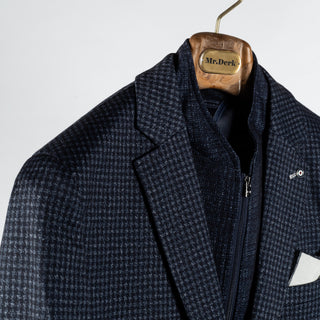 Blue Industry Navy Micro Check Blazer w/ Removable Inlay - Polyester, Viscose, Stretch - Detail View