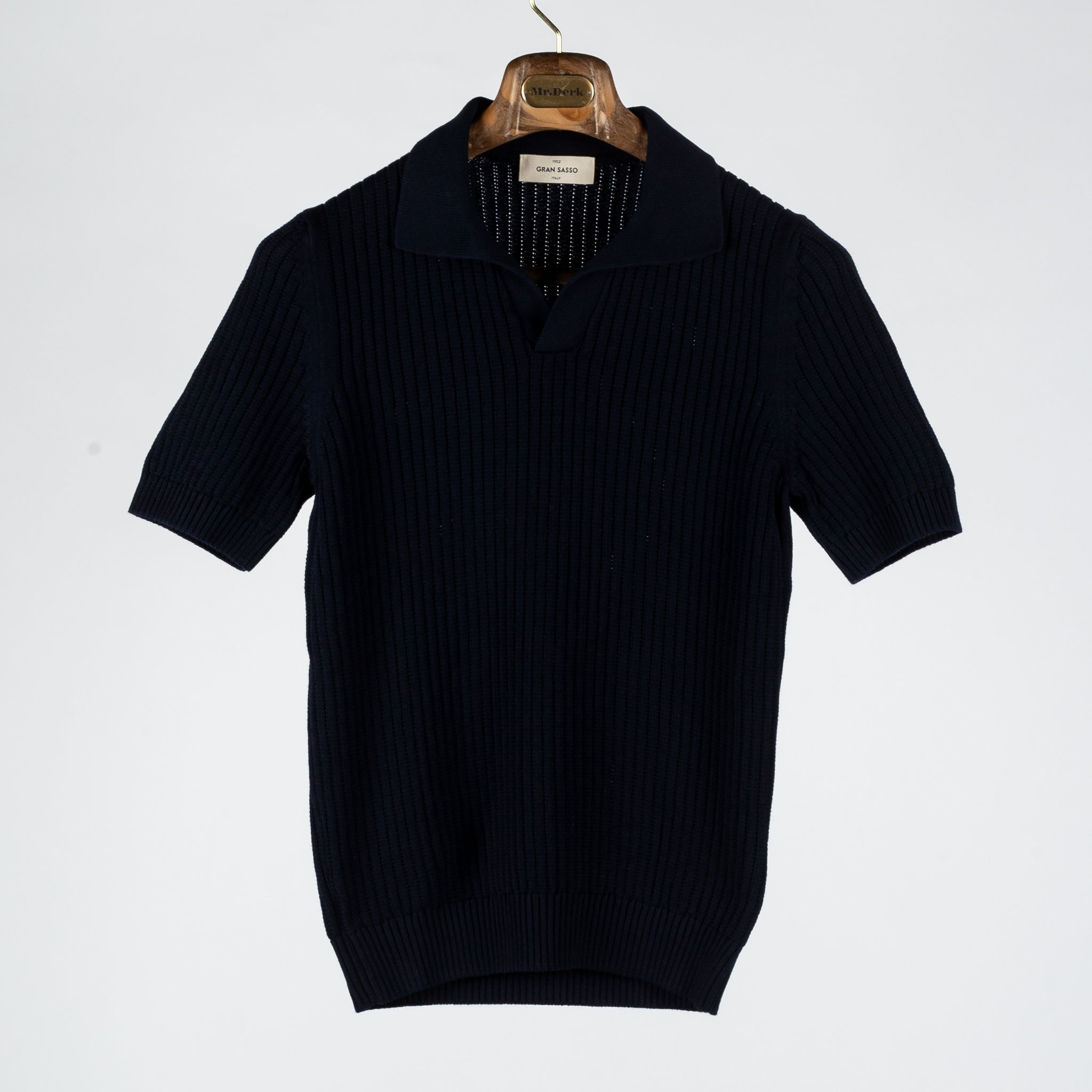 Navy Skipper Polo in Openwork Stitch Knit – Mr.Derk
