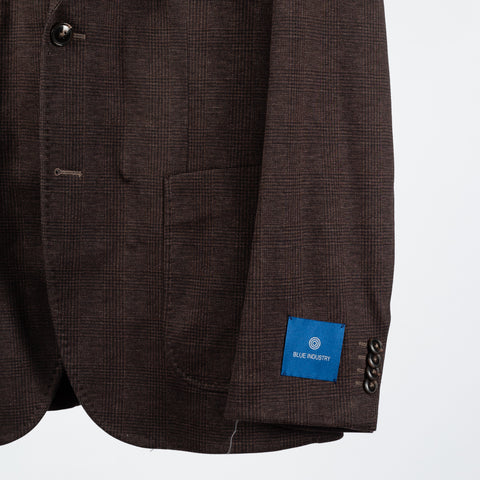 Blue Industry Brown Check Blazer w/ Removable Inlay - Blue, Polyester, Viscose, Stretch - Back View