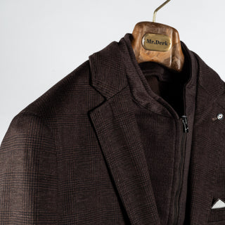 Blue Industry Brown Check Blazer w/ Removable Inlay - Blue, Polyester, Viscose, Stretch - Detail View