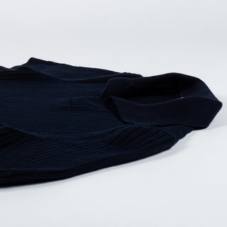 Gran Sasso Navy Skipper Polo in Openwork Stitch Knit - Cotton, Textured, Made In Italy - View 7