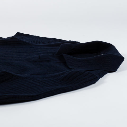 Gran Sasso Navy Skipper Polo in Openwork Stitch Knit - Cotton, Textured, Made In Italy - View 7