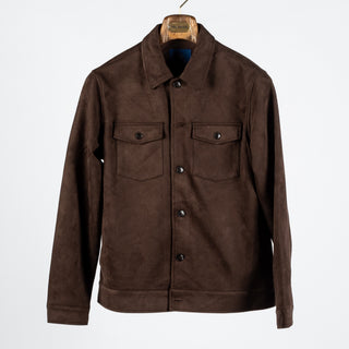 Blue Industry Brown Suede-Effect Milano Overshirt - Blue, Suede, Polyester, Modern Fit