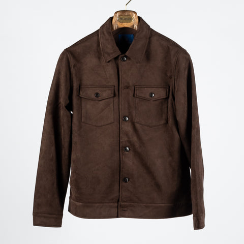 Blue Industry Brown Suede-Effect Milano Overshirt - Blue, Suede, Polyester, Modern Fit