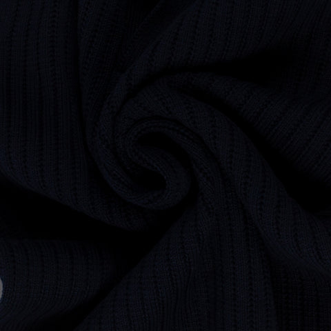 Gran Sasso Navy Skipper Polo in Openwork Stitch Knit - Cotton, Textured, Made In Italy - Alternate View