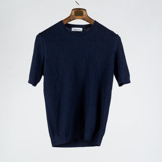 Gran Sasso Navy Chevon Stitch Knit T-Shirt 1