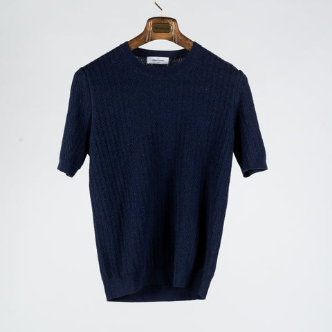 Gran Sasso Navy Chevon Stitch Knit T-Shirt 1