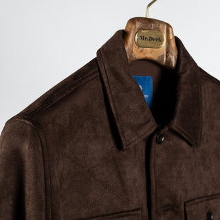 Blue Industry Brown Suede-Effect Milano Overshirt - Blue, Suede, Polyester, Modern Fit - Detail View