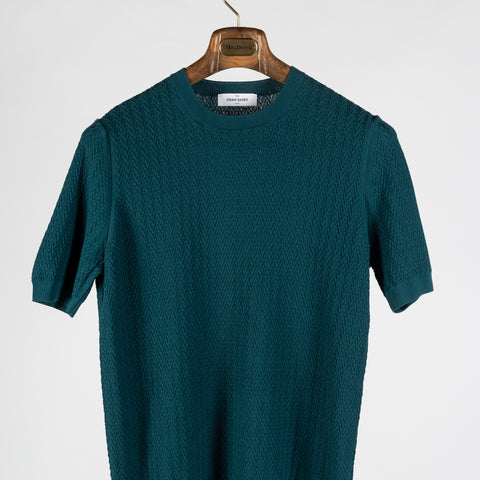 Gran Sasso Emerald Green Chevon Stitch Knit T-Shirt 5