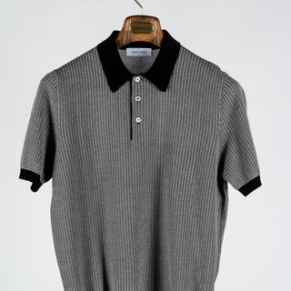 Gran Sasso Black & White Jacquard Knit Polo - Cotton, Made In Italy - View 5
